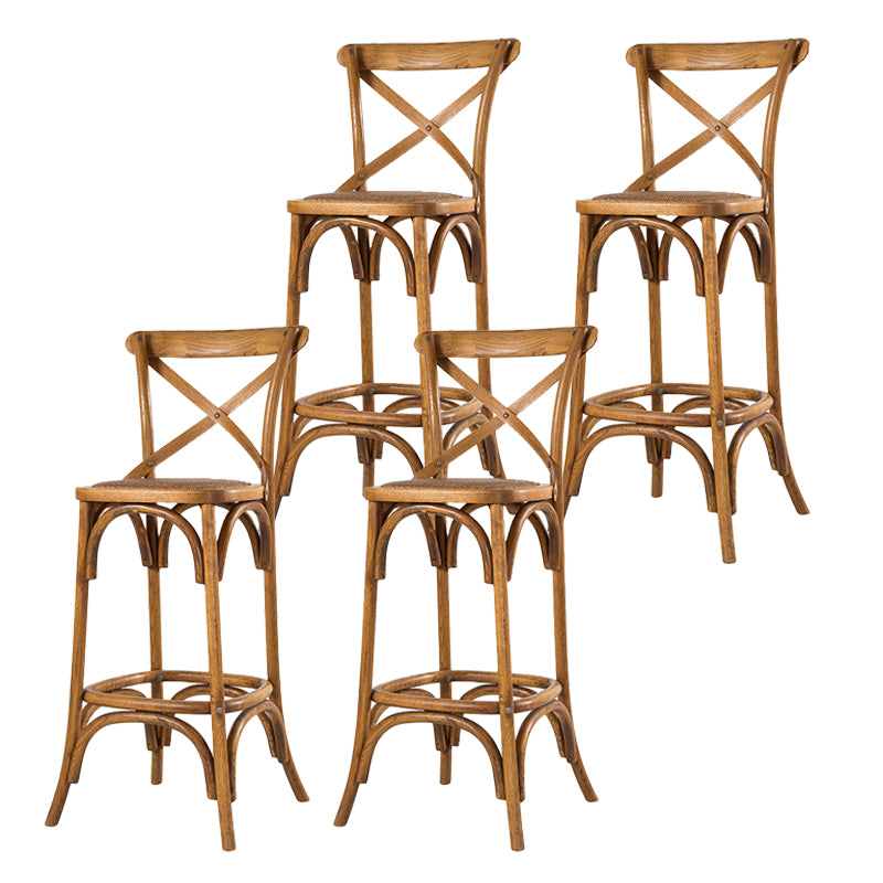 Oak Solid Wood and Rattan Bar Stool Modern Armless Indoor Bar Stool