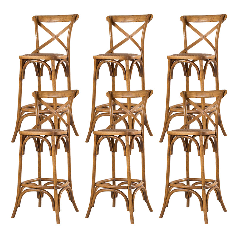 Oak Solid Wood and Rattan Bar Stool Modern Armless Indoor Bar Stool
