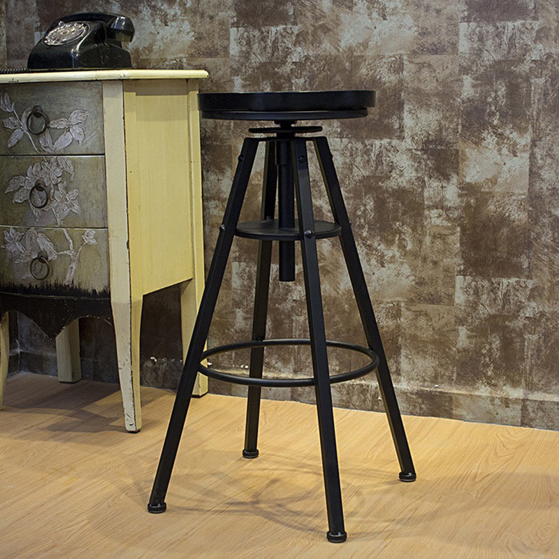 Industrial Adjustable Height Dining Stool Wood Bar Stool with Footrest