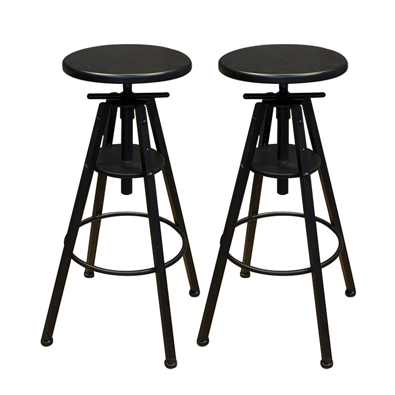 Industrial Adjustable Height Dining Stool Wood Bar Stool with Footrest