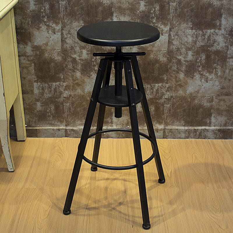 Industrial Adjustable Height Dining Stool Wood Bar Stool with Footrest