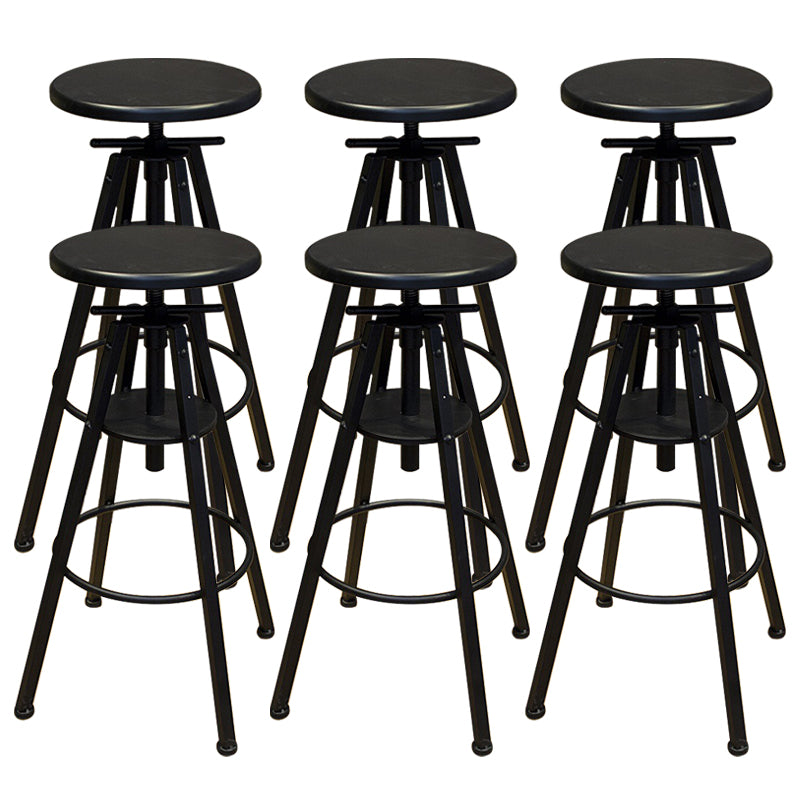Industrial Adjustable Height Dining Stool Wood Bar Stool with Footrest