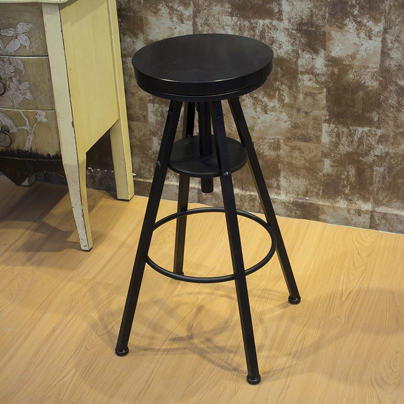 Industrial Adjustable Height Dining Stool Wood Bar Stool with Footrest