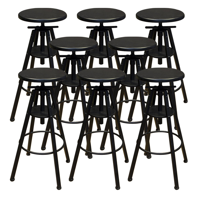 Industrial Adjustable Height Dining Stool Wood Bar Stool with Footrest