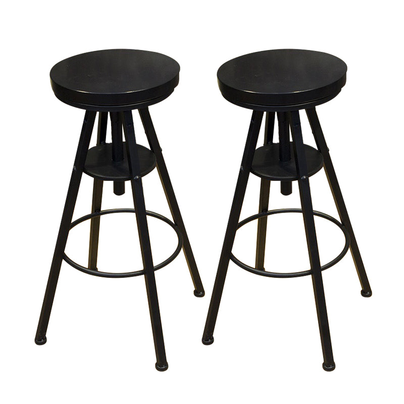 Industrial Adjustable Height Dining Stool Wood Bar Stool with Footrest