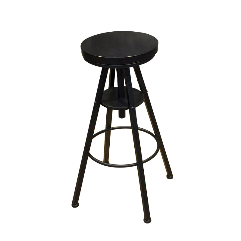 Industrial Adjustable Height Dining Stool Wood Bar Stool with Footrest