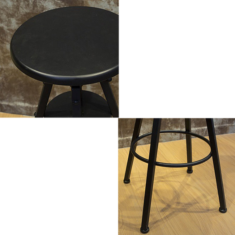 Industrial Adjustable Height Dining Stool Wood Bar Stool with Footrest