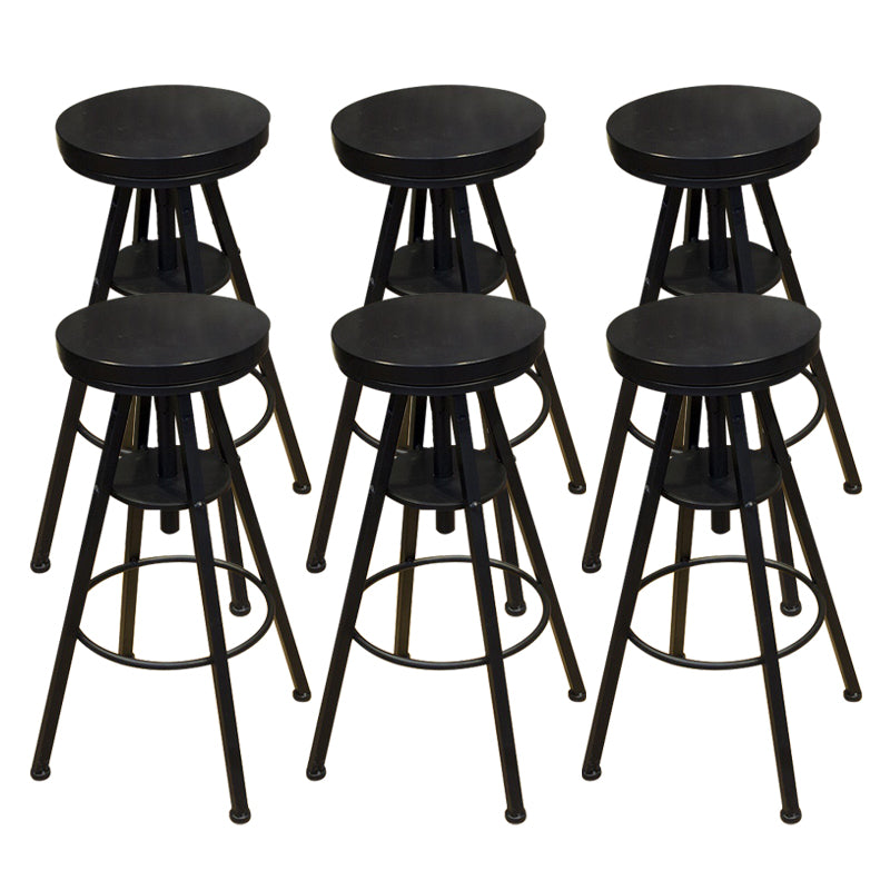 Industrial Adjustable Height Dining Stool Wood Bar Stool with Footrest