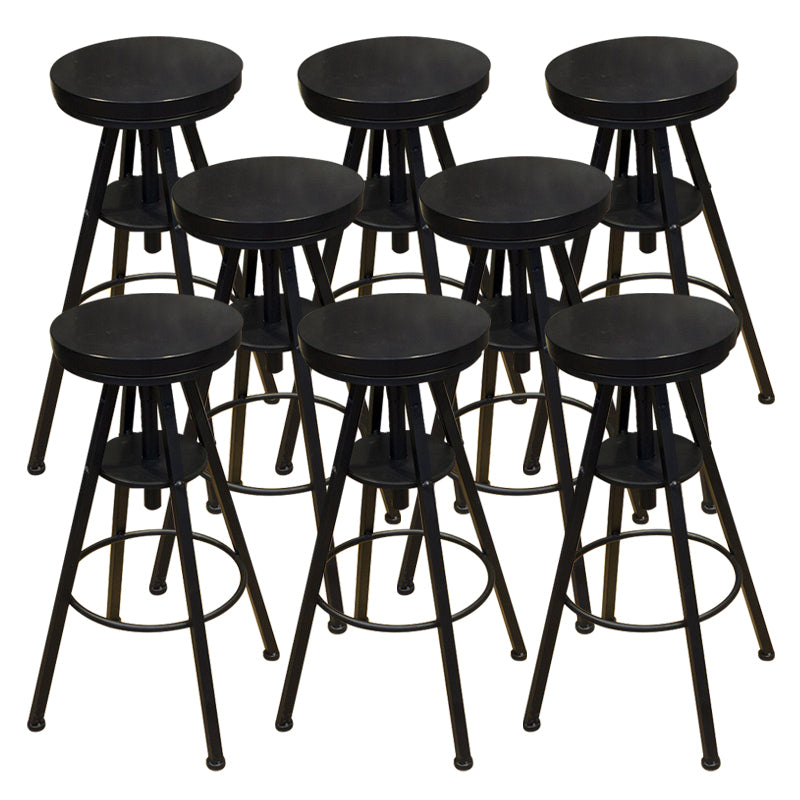 Industrial Adjustable Height Dining Stool Wood Bar Stool with Footrest
