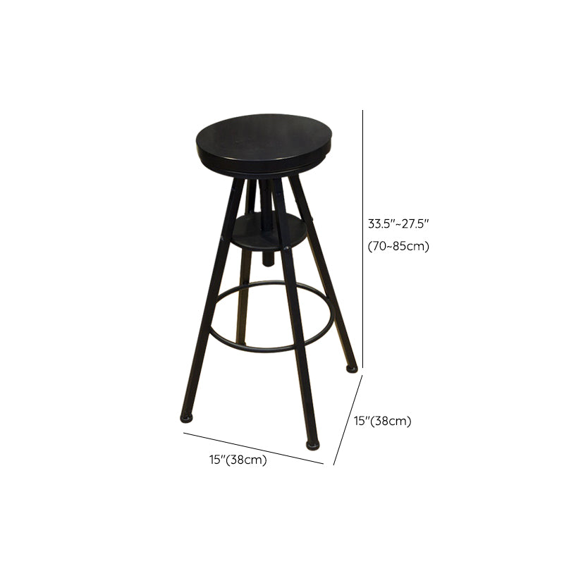 Industrial Adjustable Height Dining Stool Wood Bar Stool with Footrest