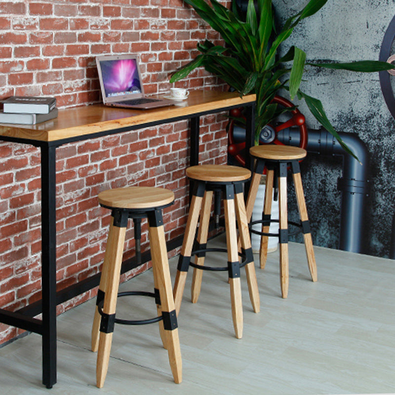 Backless Adjustable Height Bar Stool Industrial Solid Wood Bar Stool