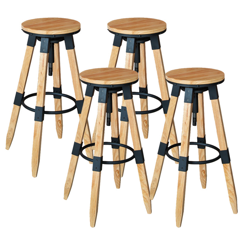 Backless Adjustable Height Bar Stool Industrial Solid Wood Bar Stool