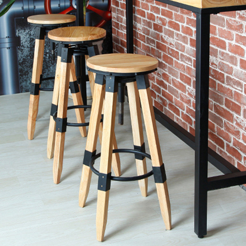 Backless Adjustable Height Bar Stool Industrial Solid Wood Bar Stool