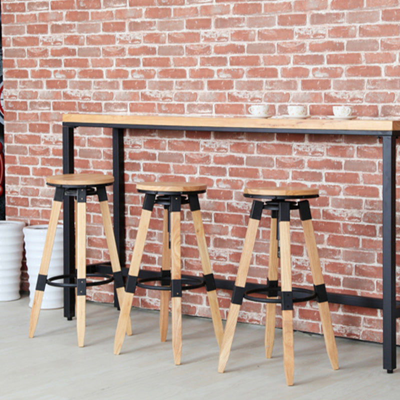 Backless Adjustable Height Bar Stool Industrial Solid Wood Bar Stool