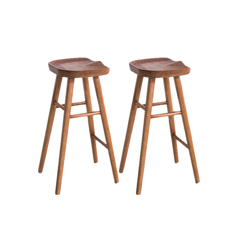 Industrial Armless Bar Stools Solid Wood Dining Stool with Footrest