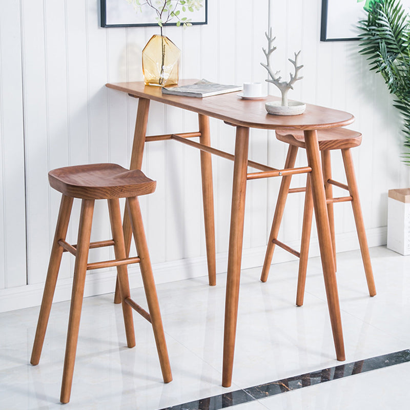 Industrial Armless Bar Stools Solid Wood Dining Stool with Footrest
