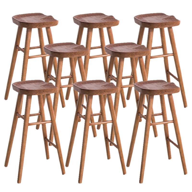 Industrial Armless Bar Stools Solid Wood Dining Stool with Footrest
