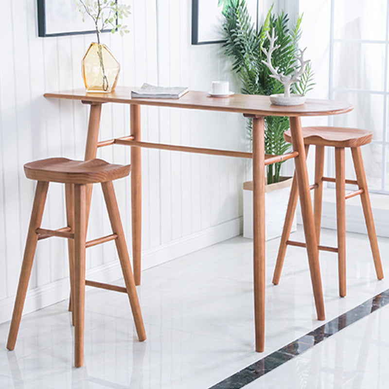 Industrial Armless Bar Stools Solid Wood Dining Stool with Footrest