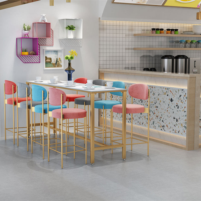 Modern Bar Height Table White Faux Marble Top Bistro Bar Table with Gold Base