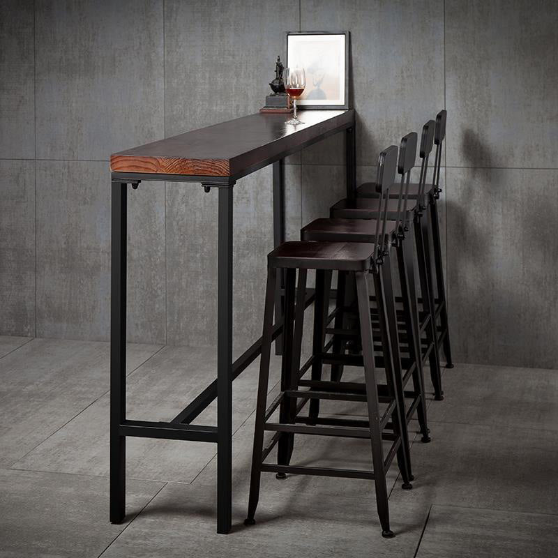 Industrial Bar Height Table Solid Wood Top Bistro Bar Table with Metal Base
