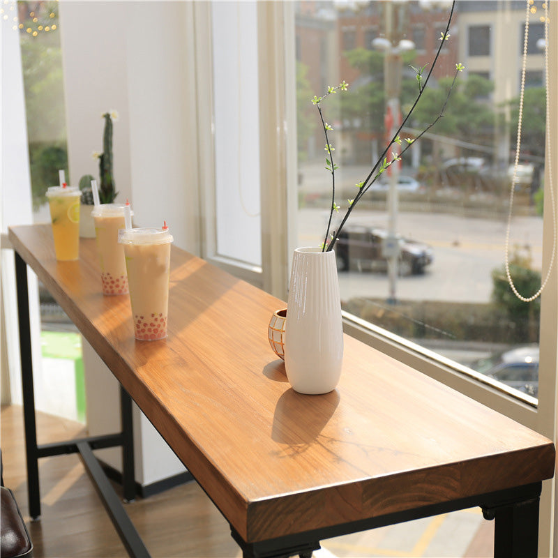 Industrial Bar Height Table Solid Wood Top Bistro Table with Black Base