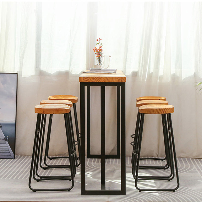 Rectangular Bar Height Table Black Legs and Metal Base Bar Table for Living Room