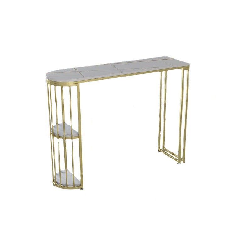 Stone Top Bar Height Table Modern Style Bistro Pub Table with 2 Shelves