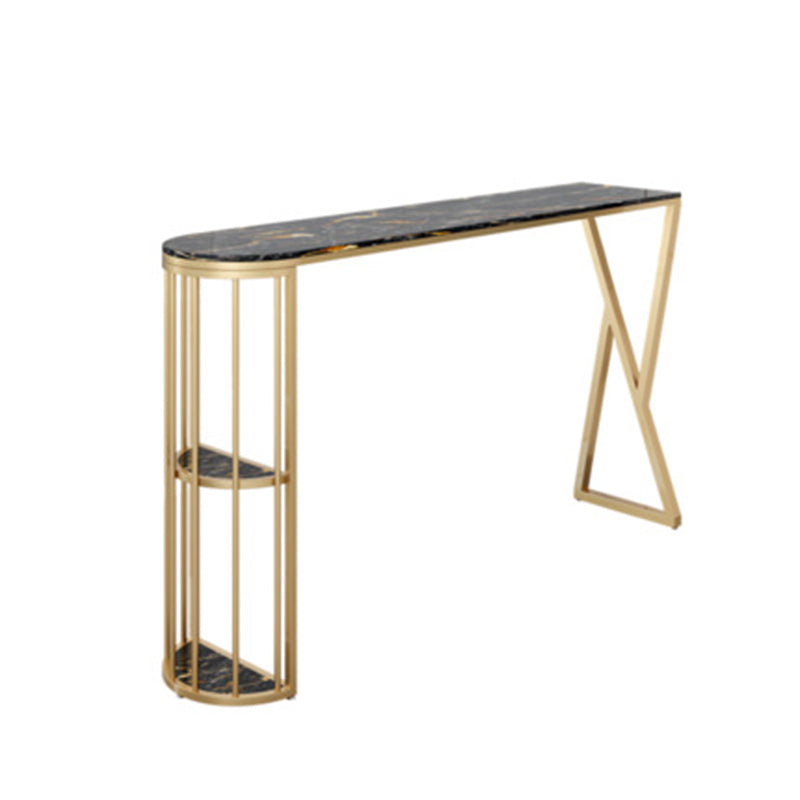 Faux Marble Bar Height Table Modern Style Bistro Pub Table with 2 Shelves