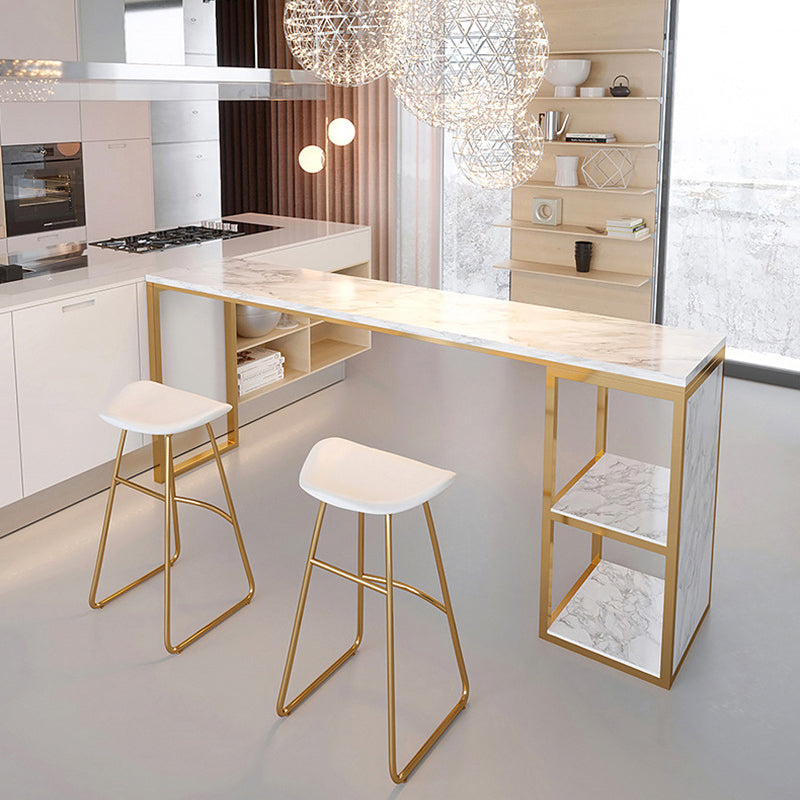 Rectangular Bar Height Table Faux Marble Top Bistro Pub Table for Patio Use