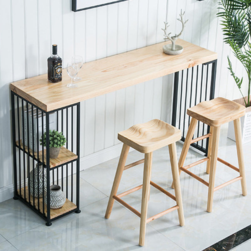 Wood Top Bar Height Table Modern Style Bistro Pub Table with 2 Shelves