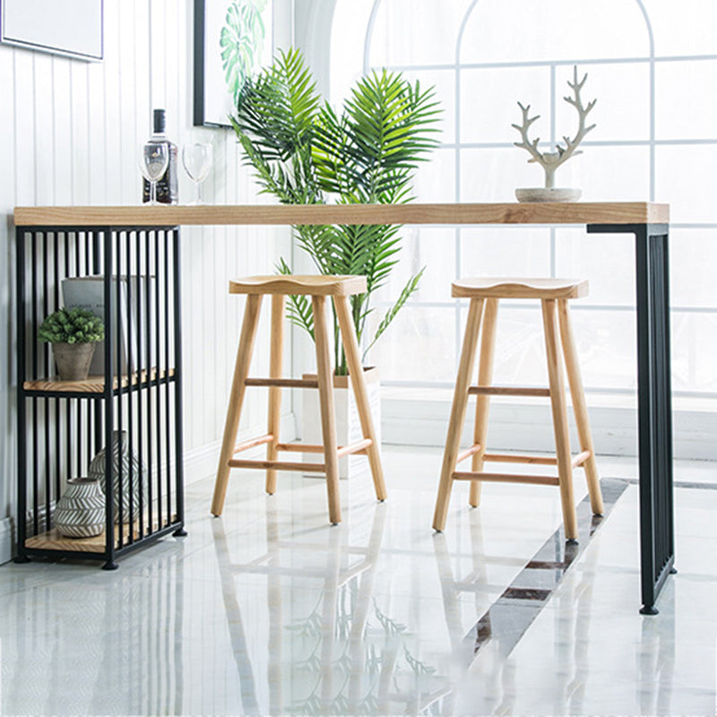 Wood Top Bar Height Table Modern Style Bistro Pub Table with 2 Shelves