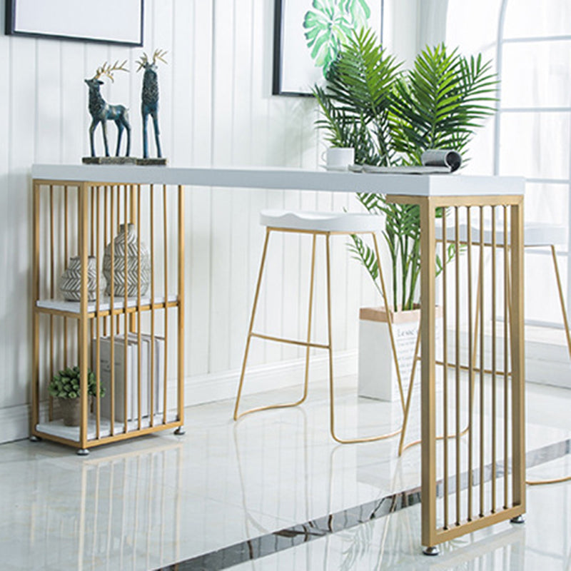 Wood Top Bar Height Table Modern Style Bistro Pub Table with 2 Shelves