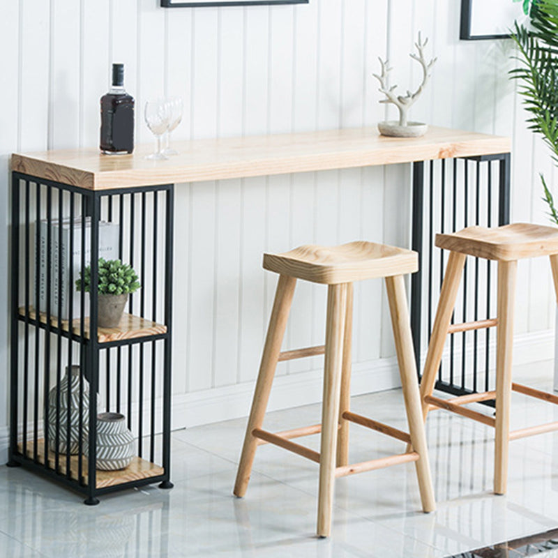 Wood Top Bar Height Table Modern Style Bistro Pub Table with 2 Shelves