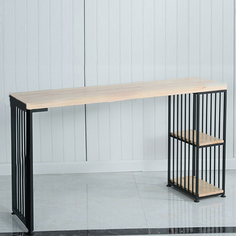 Wood Top Bar Height Table Modern Style Bistro Pub Table with 2 Shelves