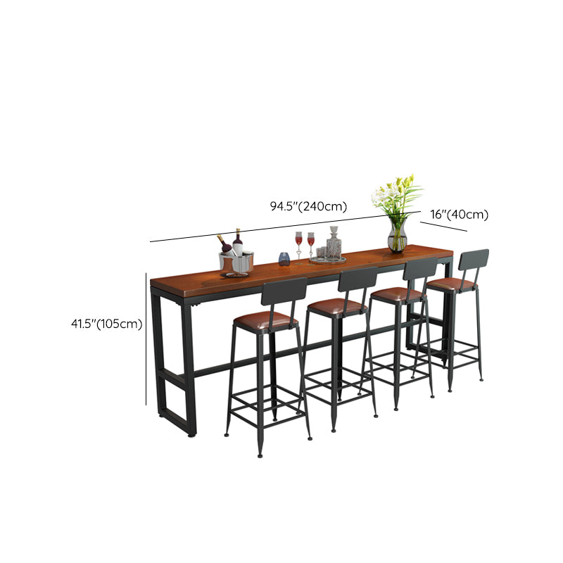 Wood Top Bar Height Table Industrial Style Bistro Pub Table with Metal Base