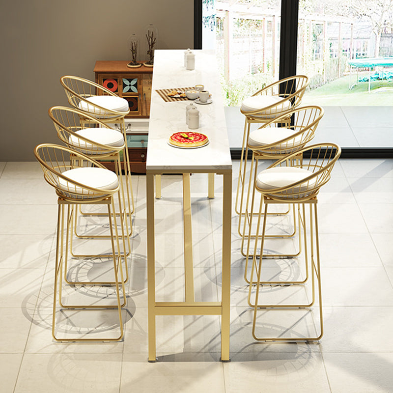 Glam Bar Height Table White Faux Marble Top Bistro Table with Trestle Base