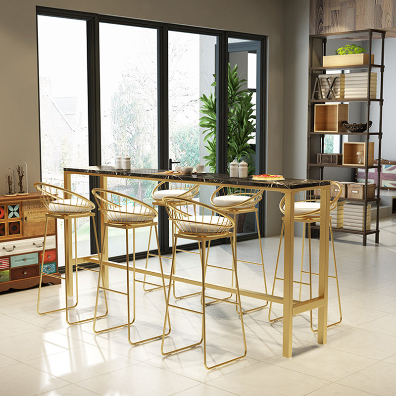 Glam Bar Height Table White Faux Marble Top Bistro Table with Trestle Base