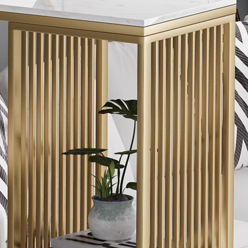 Faux Marble Bar Height Table Modern Style Bistro Table with 2 Shelves