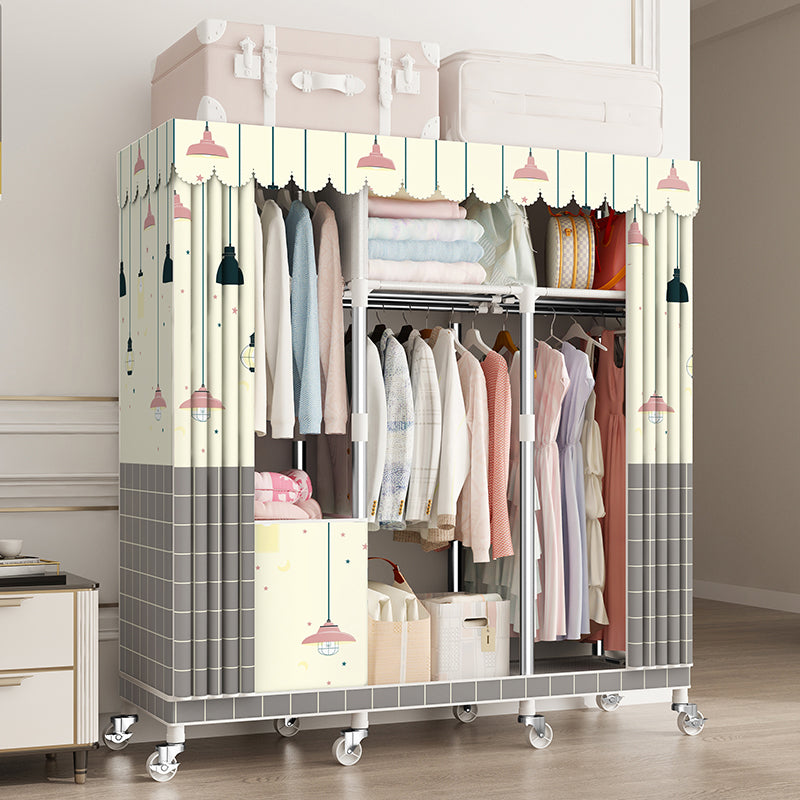 Steel Wardrobe Closet with Garment Rod Modern Wardrobe Armoire