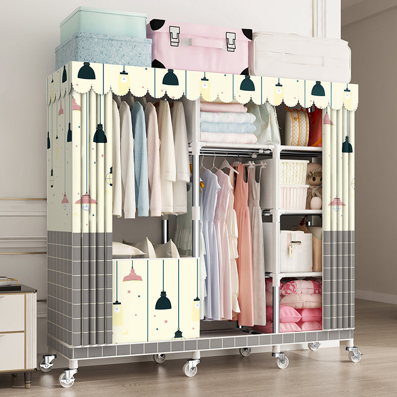 Steel Wardrobe Closet with Garment Rod Modern Wardrobe Armoire