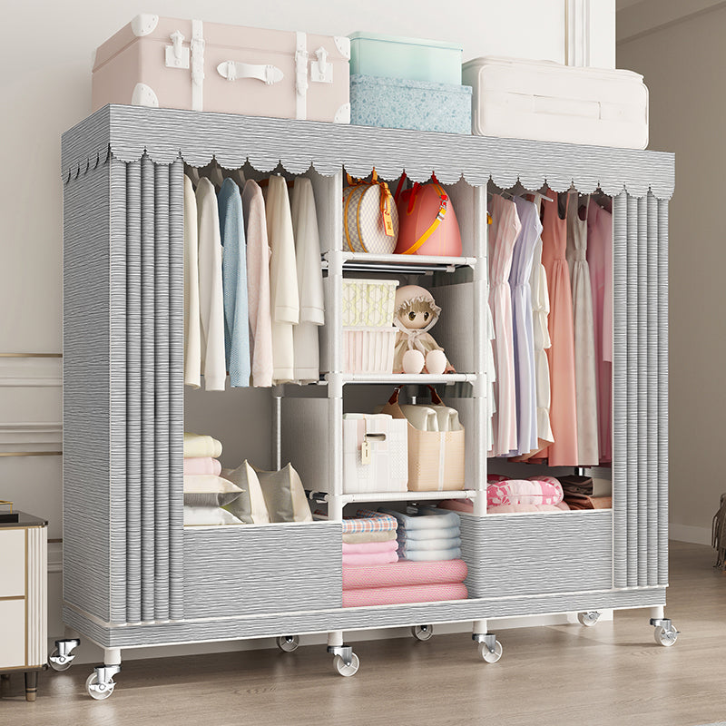 Steel Wardrobe Closet with Garment Rod Modern Wardrobe Armoire