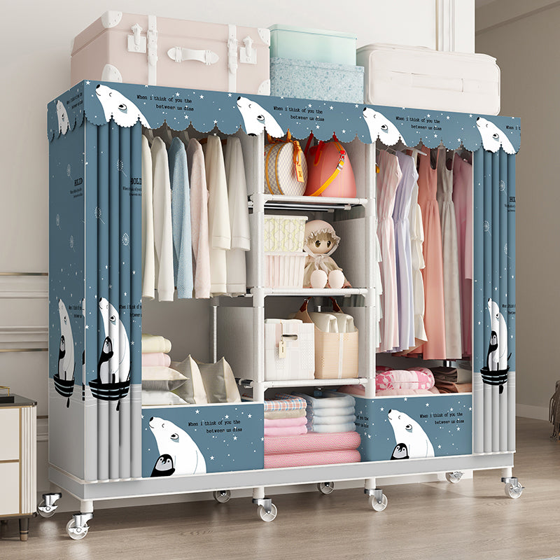 Steel Wardrobe Closet with Garment Rod Modern Wardrobe Armoire