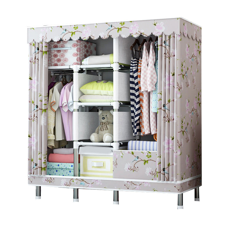 Contemporary Wardrobe Closet with Shelves Metal Wardrobe Armoire