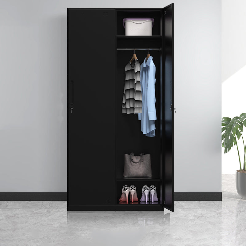 Black Wardrobe Armoire with Garment Rod Steel Wardrobe Cabinet