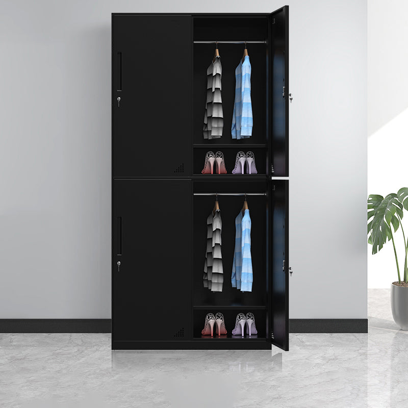 Black Wardrobe Armoire with Garment Rod Steel Wardrobe Cabinet