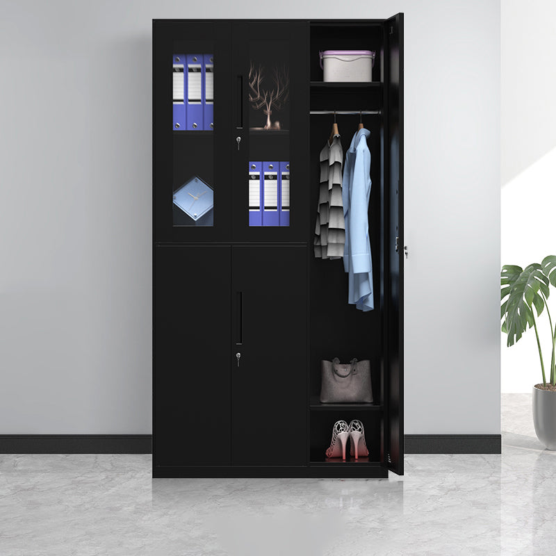 Black Wardrobe Armoire with Garment Rod Steel Wardrobe Cabinet