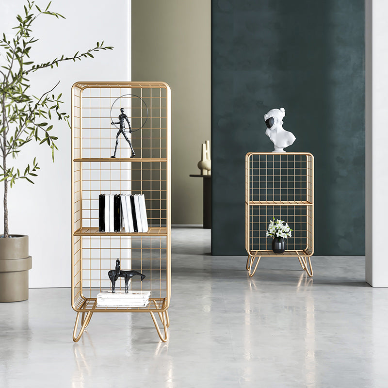 11.81" W Glam Antique Finish Shelf Bookcase Metal Book Shelf with Rectangular Shelves