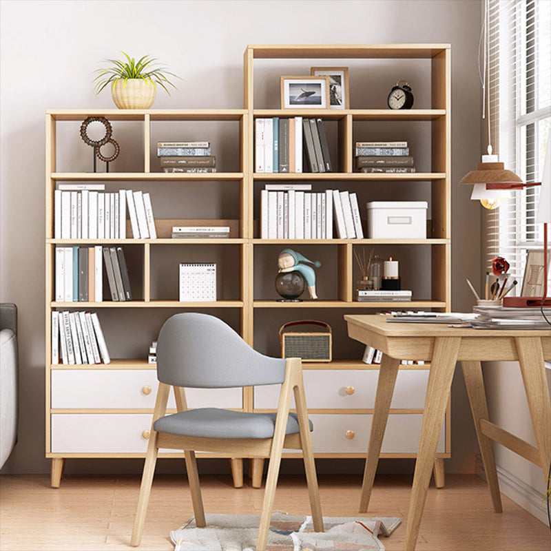 Engineered Wood Standard Bookshelf Modern Open Back Bookcase with Drawers