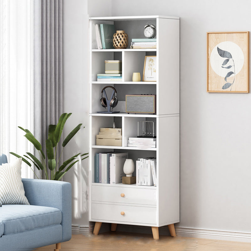Engineered Wood Standard Bookshelf Modern Open Back Bookcase with Drawers