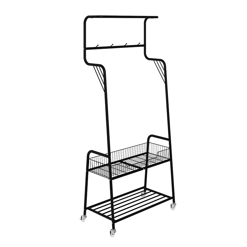 Modern Hall Stand Metal Hanging Rail Storage Shelving and 4 Hooks Coat Rack